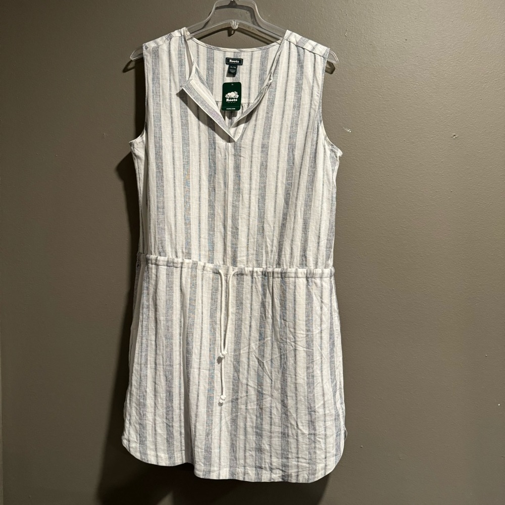 Roots Hazelton Linen Blend Striped Sleeveless Dress Size XL